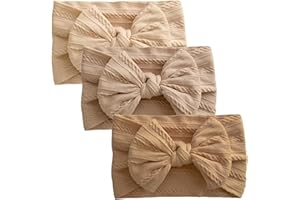 LECTNORE 3 Pcs Baby Turban Headband - Brown, Soft Bow Headwear for Toddlers & Newborn Girls (0-3), Pack of 3