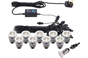 NATIONAL LIGHTING IKON PRO Pack of 10 Colour Changing (CCT) Warm & Cool White LED 25mm Round Stainless Steel Outdoor Garden Decking Pathway Kitchen Plinth Lights Kit - IP67
