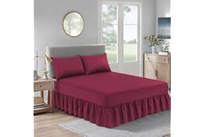CHARKHAH Polycotton Valance Fitted Sheet for Single, Double & King Size Bed 200 Thread Count Anti-Wrinkle Plain Soft Bedding with 25 cm Fitted Box and 30 cm Deep Frilled Drop