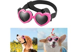 MOYUBATH Small Dog Sunglasses Pet Goggles UV Protection Heart Shape Puppy Goggles Windproof Waterproof Adjustable Strap Doggie Sun Glasses (Pink)