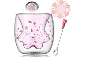 Arawat Tazza di Vetro a Doppia Parete Cat Paw Cup Tazza di Vetro di Natale Tazza di caffè a Doppia Parete Bicchieri di tè Tazze di caffè Tazze di caffè Bicchieri di Natale Regalo per Le Donne