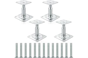 FWEEK 4 Stück Pfostenträger Höhenverstellbar, Verzinkte 100-150 mm Pfostenträger, Stützenfuß Bodenfuß für Zäune, Unterstände, Carports, Pergolen, Bauarbeiten