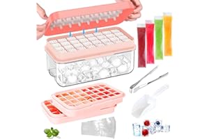 COYBTO Cubiteras para Hielo, Cubitos de Hielo con Tapa, Bandeja para Cubitos de Hielo de Silicona con Pala para Hielo, 20 Paquetes de Hielo para Bebidas Frías, Adecuado para Acampar y Fiestas (Rosa)