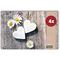 Tischsets 8er Set – Platzdeckchen In Landhaus-Optik Mit Herz & Holz-Muster | Abwaschbar & Robust | 43,5x28,5 Cm