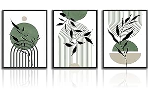 Dazzlewall Salbei Grün Boho Wandbilder Modern Minimalistische Abstrakte Geometrische Leinwand Bilder für Schlafzimmer Wohnzimmer 30x40 cm 3er Set Ohne Rahmen