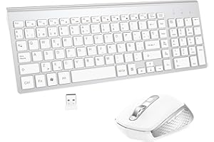 GALENMORO Teclado y Ratón Inalámbrico - USB QWERTY Español Ergonómico Portátil Teclado Inalámbrico Ratón Silencioso para PC/Laptops/Smart TV - Blanco