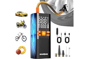 NEVERLAND Car Tyre Inflator Air Compressor - Electric Bike Pump | 150PSI Cordless Tyre Inflator Rechargeable with Digital Screen, LED Light for Car, Motorcycle, Bike, Ball