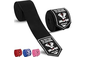 Islero 4.5m Boxing Hand Wraps Inner Gloves Elasticated Fabric Thumb Loop Bandages Straps Wrist Protection Muay Thai MMA Kickboxing Martial Arts Speed Bag Punching Training