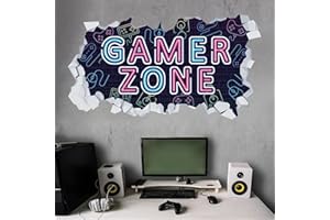KAIRNE 3D Gamer Zone Wall Art Stickers for Boys Bedroom Accessories, Neon Light Gaming Decal for Game Room Decorations, Fornite Video Gamer Decor for Boy Gift
