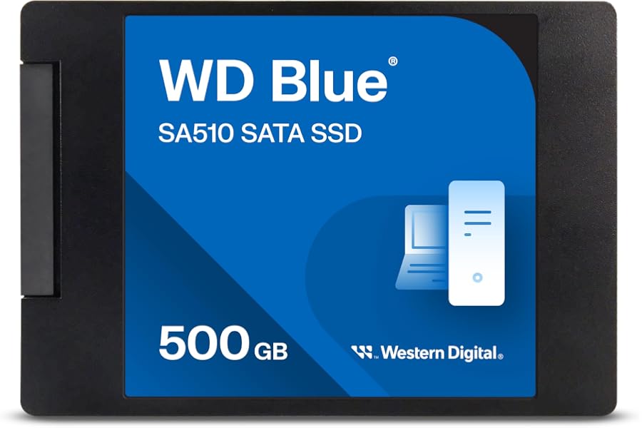 Amazon listing image: Western Digital WD Blue SA510 SATA 500GB, Up to 560MB/s, 2.5 Inch/7 mm, 5Y Warranty,…