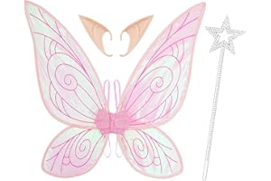 Newthinking Fairy Wings for Kids Adults, Sparkle Angel Butterfly Wings with Elf Ears and Wand for Women Girls Halloween Christmas Costume Party Dress Up