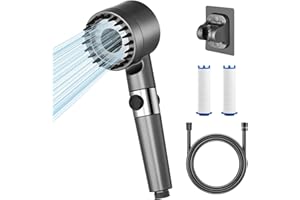 JOEJONI Słuchawka prysznicowa z filtrem, oszczędzająca wodę, wysokociśnieniowa słuchawka prysznicowa z 3 + 1 rodzajami strumienia, głowica prysznicowa z wężem, do usuwania twardej wody, resztkowego