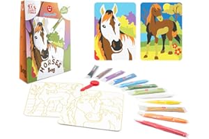 Sabbiarelli Sand-it For Fun - Bag Horses - Mini-Set Kreatives Bastelset: Pferde gestalten, 12 Beutel bunter Sand, kreative Bastelaktivität mit Malvorlagen, Geschenkidee für Kinder ab 5 Jahren