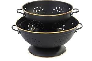 BEIFEIER Set di 2 colini in metallo scolapasta, ideali per pasta, spaghetti, bacche, verdura, frutta, verniciati a polvere, scolapasta da cucina con base robusta, 23 cm e 28 cm (Nero Opaco)