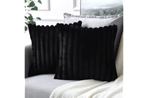 Soleebee 2er Set Plüsch Samt Kissenbezüge, Weiche Künstliche Pelz Dekorativ Kissenbezug Sofa Zierkissenbezüge Dekokissen Kissenhülle Set für Couch Schlafzimmer Zuhause Auto Dekor (50x50cm, Schwarz)