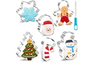 Moldes Galletas Navidad 7 Piezas, Nifogo Moldes Galletas Acero Inoxidable - Papá Noel, árbol de Navidad, Hombre de Jengibre, Copo de Nieve, Muñeco de Nieve, Bastón de Caramelo y 1 Cepillo de Limpieza