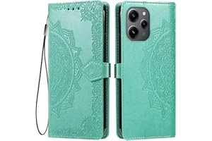 HONLEN Funda para Redmi 12 (4G) / Redmi 12 5G Carcasa, (6.79" Inches) Premium PU Cuero Cartera Magnético Flip Case 3 Ranura Tarjeta, Soporte Case, Diseño de Mandala Verde