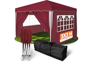 Kronenburg Tonnelle Pliante 3x3m Rouge Imperméable Protection UV 50+ avec 4 Parois Latérales – Barnum de Jardin Robuste pour Événements Extérieurs et Camping