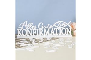 BHGT (37 Stk) Konfirmation Tischdeko Holz Weiß 1 Stk Aufsteller Alles Gute zur Konfirmation Schriftzug 36 Stk Streudeko Fische Holz Dekoration für Taufe Konfirmation Junge Mädchen (Bunt-A)