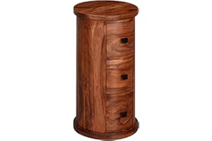 FINEBUY MÖBEL ZUM WOHLFÜHLEN FineBuy Design Kredens Sheesham lite drewno Ø 35 cm | Szafka z szufladami | Wąska szafka boczna, solidna | Mini komoda okrągła