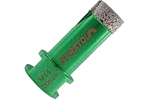 KURSTOL Wiertła diamentowe - 20 mm z gwintem M14 otwornice do płytek na sucho porcelanowe płytki ceramiczne, granit, marmur, kamień, lutowane próżniowo wiertło diamentowe