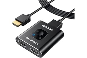 Switch HDMI 4K 60Hz avec Cable Fixe 1M, GANA Splitter HDMI Bidirectionnel Commutateur Hdmi 2 Entrées 1 Sortie (Un écran à la Fois) Compatible avec PS5 PS4 PC