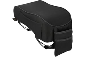 LINGSFIRE Car Armrest Cushion Car Center Console Armrest Cover Memory Foam Car Middle Console Cover Soft Breathable Car Armrest Cushion Pad with Phone Holder Storage Bag Fit for Most Car, Black