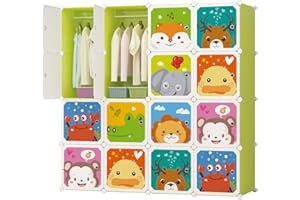 XOKOTAKI Armadio Modulare per Bambini, Scaffalatura Modulare, Armadio per Bambini, Organizer Modulare, Scaffale per la Casa, 16 Moduli, 140x140 cm