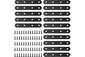 Glarks Lot de 15 équerres d'angle plates et droites de 130 mm en métal noir avec 65 vis pour meubles en bois (130 x 20 x 3 mm)