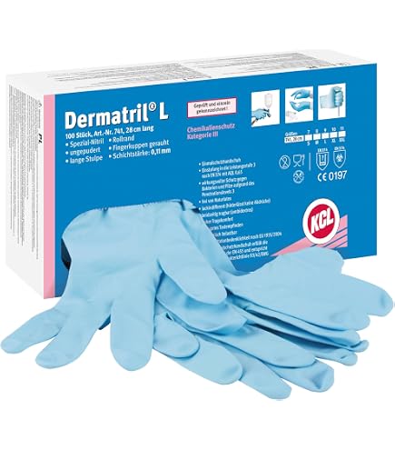 dermatril l handschuhe KCL Dermatril® 741 Einweghandschuhe für Rechts- und Linkshänder, Nitril, Wasserdicht, Geeignet für die Lebensmittel-/Chemieindustrie, Blau, Größe 11XXL, 074111081C (Schachtel mit 100 Stück) bei Günstiger Preis Category:Fahrradbekleidung_Sportlichem Schnitt Farbe:34 black matt Kaufe Stahl Fahrradanhänger Anhängerkupplung