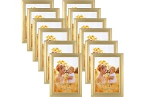 EXYGLO 12 Pezzi Cornice Foto Dorata, Cornice 13x18, Decorazione per Casa, Ufficio, Scuola, Portafoto da tavolo o Parete