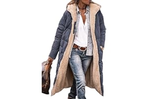 MorFansi Damen Wintermantel Reversibel Lange Ärmel Fleecejacke Outdoorjacke Steppjacke Kapuze Oberbekleidung