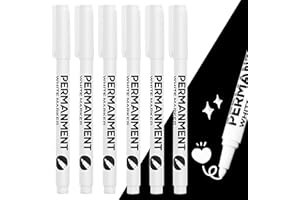 QILUCKY 6Pcs White Marker Pen,2mm Permanent Marker Pens,Waterproof and Quick Drying White Permanent Marker Pen for Metal, Glass, Ceramics, Wood, Cardboard Boxes