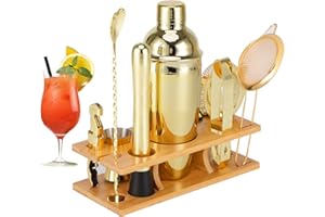 OBALY Barkeeper Kit 11-teilig Cocktail Shaker-Muddler für Cocktails 25oz Boston Shaker-Bar-Zubehör mit stilvollen Bambus Stand Mix Drink Shaker Kit Perfekte Martini Kit mit Cocktail-Rezepte Booklet…