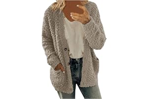 WILLBEST Vestes Longues pour Mode Féminine Tricot Boho Long Patchwork Manteau Cardigan Poches Pull Avant Coûts pour Femmes