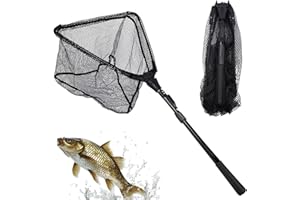 POPAPIE 1 Pieza Réd De Pesca Telescópica,Red de Pésca Plegable Triangular,Red de Pésca Recubiertas,Sacaderas de Pesca con Mango Antideslizante para Kayak Salmón Pez Gato Bajo (Negro)