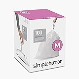 simplehuman Code M Custom Fit Drawstring Trash Bags, 45 Liter / 12 Gallon, White, 100 Count, Liners Easy-Open Packaging