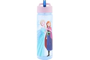 Disney Frozen Sparkle Water Bottle with Straw – Reusable Kids 600ml in PP – Official Merchandise by Polar Gear – BPA Free & Recyclable Plastic – for School Nursery Sports Picnic, Multi Colour