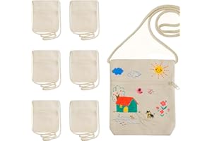 SRTSTR 6 Piezas Bolsa Tela para Pintar Niños DIY Bolsas para Colorear 17 x 13cm Bolsos de Hombro Infantiles Bolsas Tela Cremallera Bolsas de Tela para Pintar Graffiti Impresión Teñido (Beige)
