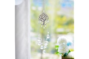 H&D HYALINE & DORA kryształowy łapacz słońca, metalowy wisiorek z motywem drzewa życia, wisząca szklana kula pryzmatyczna