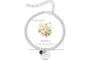 FENNELISA 𝗕𝗶𝗿𝘁𝗵𝗳𝗹𝗼𝘄𝗲𝗿 𝗕𝗿𝗮𝗰𝗲𝗹𝗲𝘁 𝗚𝗶𝗳𝘁,January to December Birthstone Bracelet for Women with Brthday Card Friendship Gifts for Women Mum Daughter Sister Grandma
