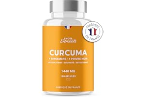 LABORATOIRES ENOVA CURCUMA + Poivre noir + Gingembre | 1440 MG | Articulations Immunité Antioxydant Digestion | 120 Gélules | Complement alimentaire | Fabriqué en France