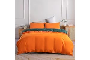 Jemiipee Juego de Funda Nordica 100% Microfibra Reversible Cama 180 Suave Fundas Nórdicas Color Sólido Funda Edredon 230x260 cm y 2 x Fundas de Almohada de 50x90 cm, Naranja Oscuro/Verde Azulado