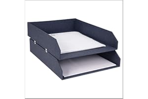 Bigso Box of Sweden Set of 2 Letter Tray Boxes for the Office - Stackable Desk Storage Box for Papers, Documents etc - Two-Tier Fibreboard Filing and Storage Box System - Blue