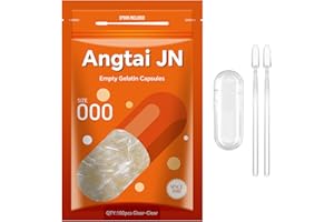 Angtai JN Empty Capsules Size 000 - Clear Gelatin Capsule Empty (100 Count) with Two Miro Lab Spoons - Gel Capsules Empty - DIY Pure Bovine Capsule Filling - Kosher, Gluten Free - Non-GMO Certified