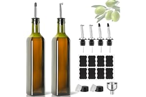 DUNSOO Botella de aceite, 2 botellas de 500 ml de vinagre y aceitera, botella de aceite de oliva con embudo, tapa protegida contra el deslustre, etiqueta, botella de cristal para cocina y barbacoa (verde,