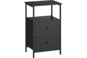 VASAGLE Mesita de Noche, Mesa Auxiliar con 2 Cajones de Tela, Mesilla Alta de 61 cm con Estante de Almacenamiento, Salón, Dormitorio, Negro Ceniza, Negro Tinta y Negro Mate LGS025B21