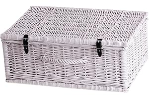 E-WICKER24 ALLES AUS WEIDE e-wicker24 Valise en osier, panier de rangement, panier de style, panier pique - nique, panier cadeau, panier de décoration, boîte multifonction (Blanc)