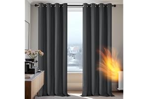 Deconovo Rideau Occultant Thermiques Anti Froid, Double Rideau Isolant Anti-Bruit, Économie d'Énergie, Idéal pour Chambre et Salon, 135X240 CM (Largeur X Hauteur), Gris Foncé, 2 Pièces