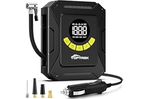 toptrek Car Tyre Inflator Air Compressor 12V DC, 150 PSI Digital Portable Tyre Pump with Large LCD Display, Preset Pressure and Auto Shutoff, Electric Corded Air Pump for Car, Bike,Motorbike and ball